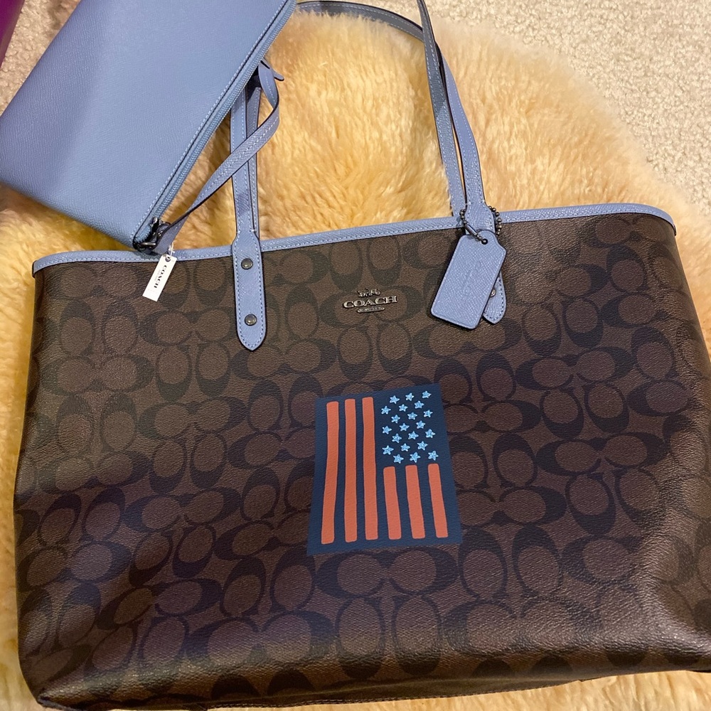Coach signature reversible tote with flag